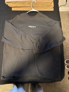 Essentials Black Minimal Logo Crewneck Sweatshirt